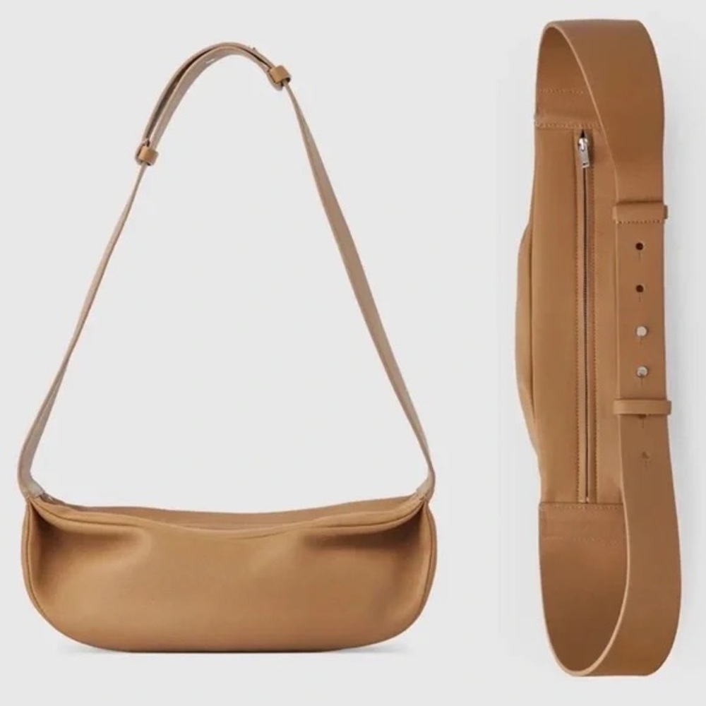 COS Swing Crossbody Wide strap Zip Closure In Smooth-Grain Leather Beige - Picture 2 of 9